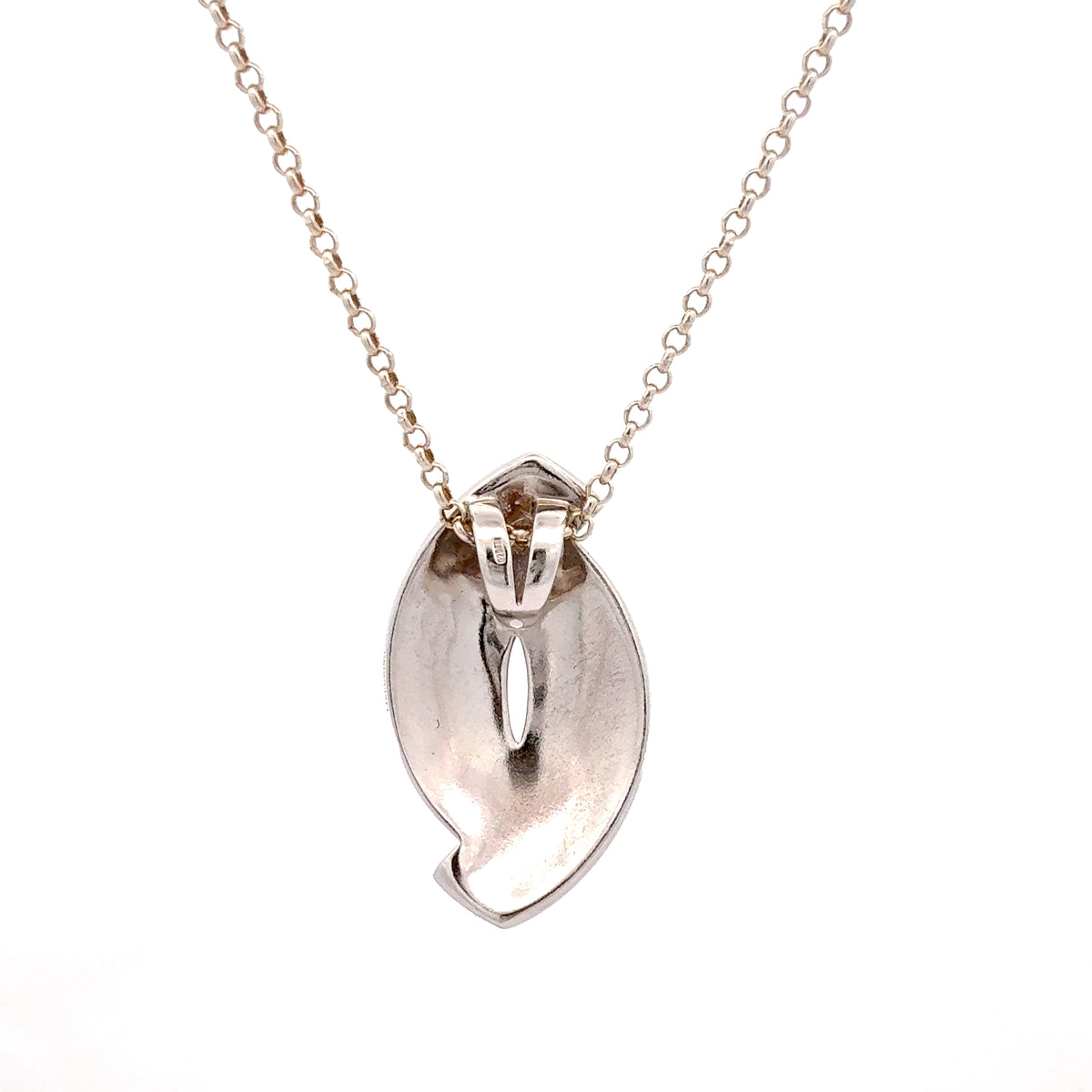 Sterling Silver Marquise Pendant Necklace with 50cm Belcher Chain