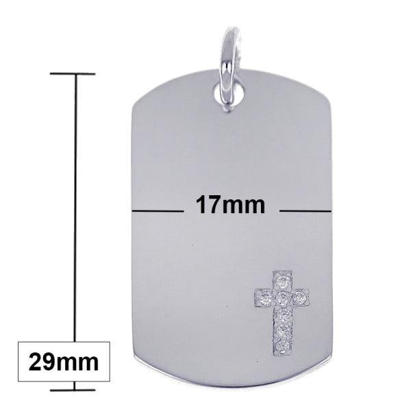 Sterling Silver Dog Tag with Cubic Zirconia Cross