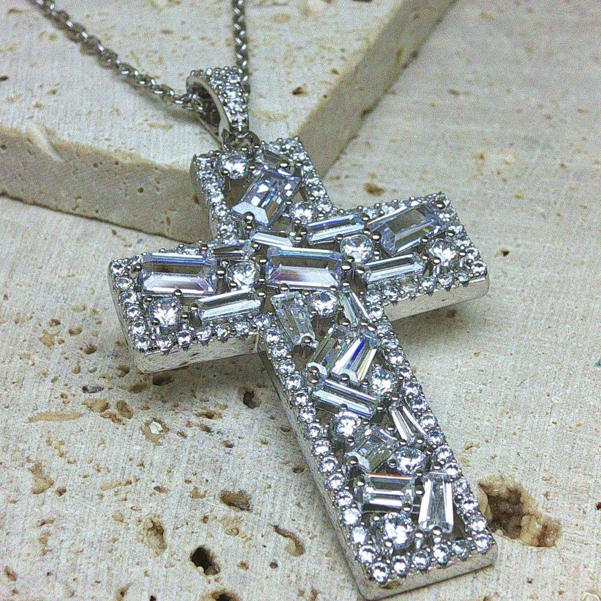 Sterling Silver Cubic Zirconia Cross Necklace – Clear or Multi-Coloured Variation