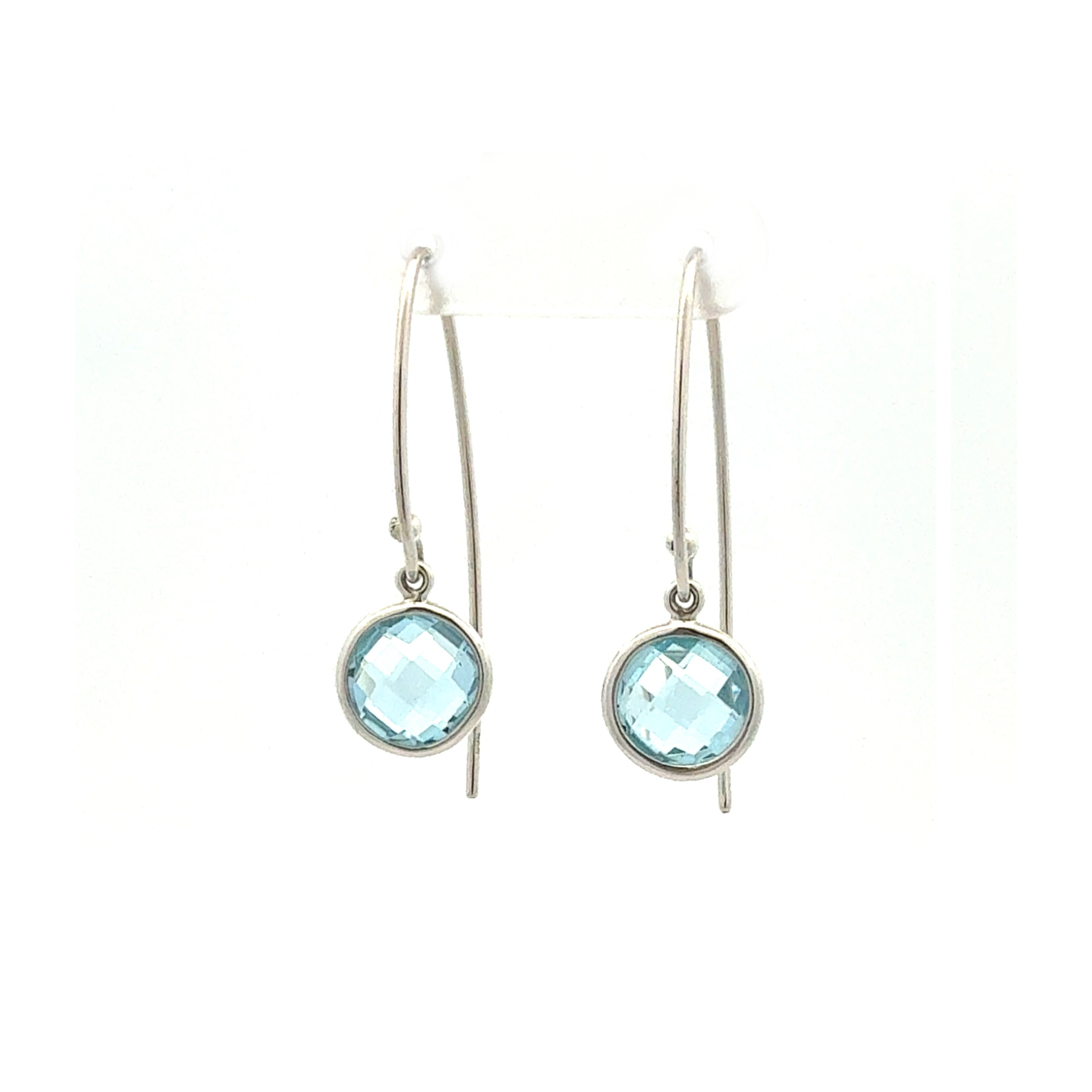 Sterling Silver Round Blue Topaz Bezel-Set Drop Earrings