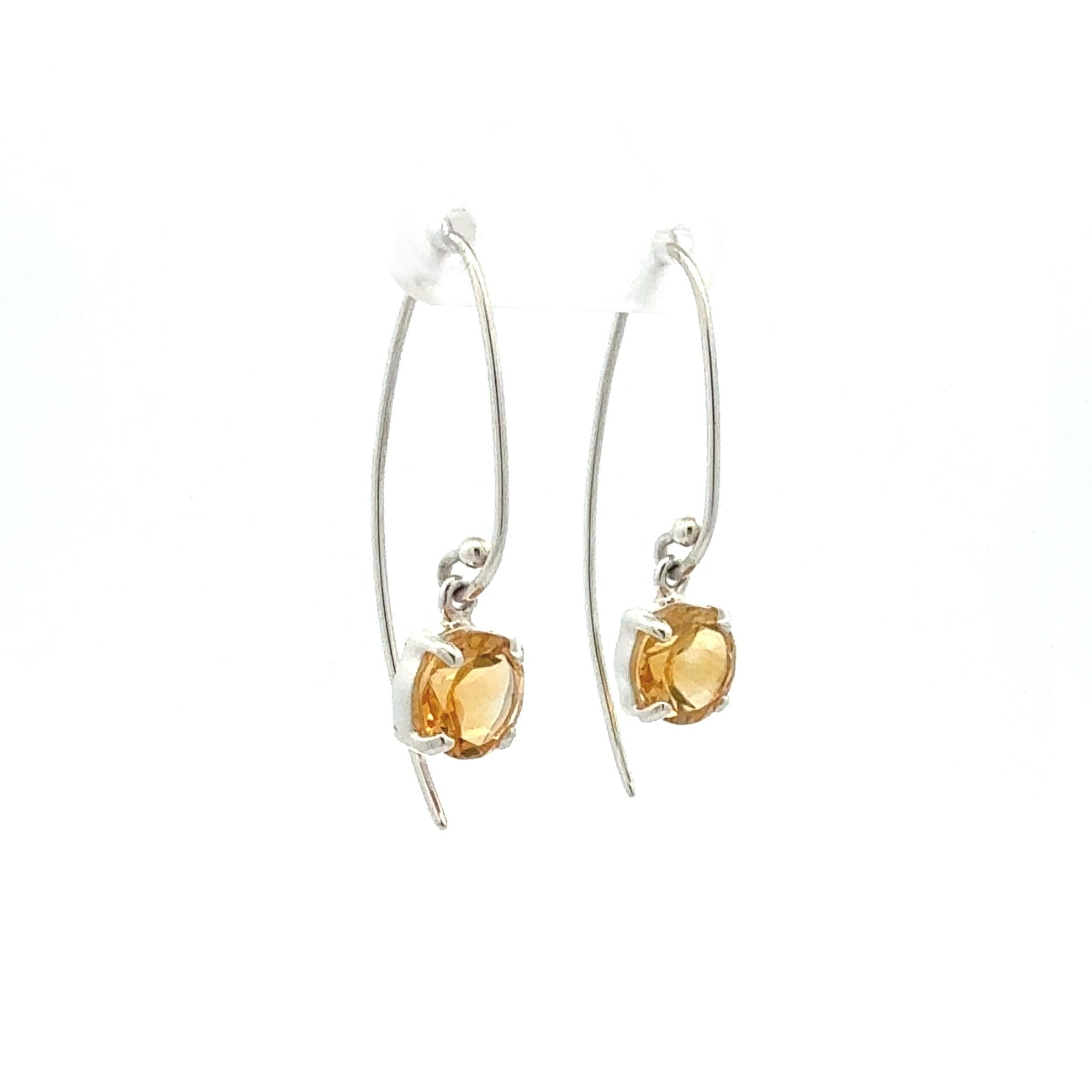 Sterling Silver Round Round Citrine Drop Earrings