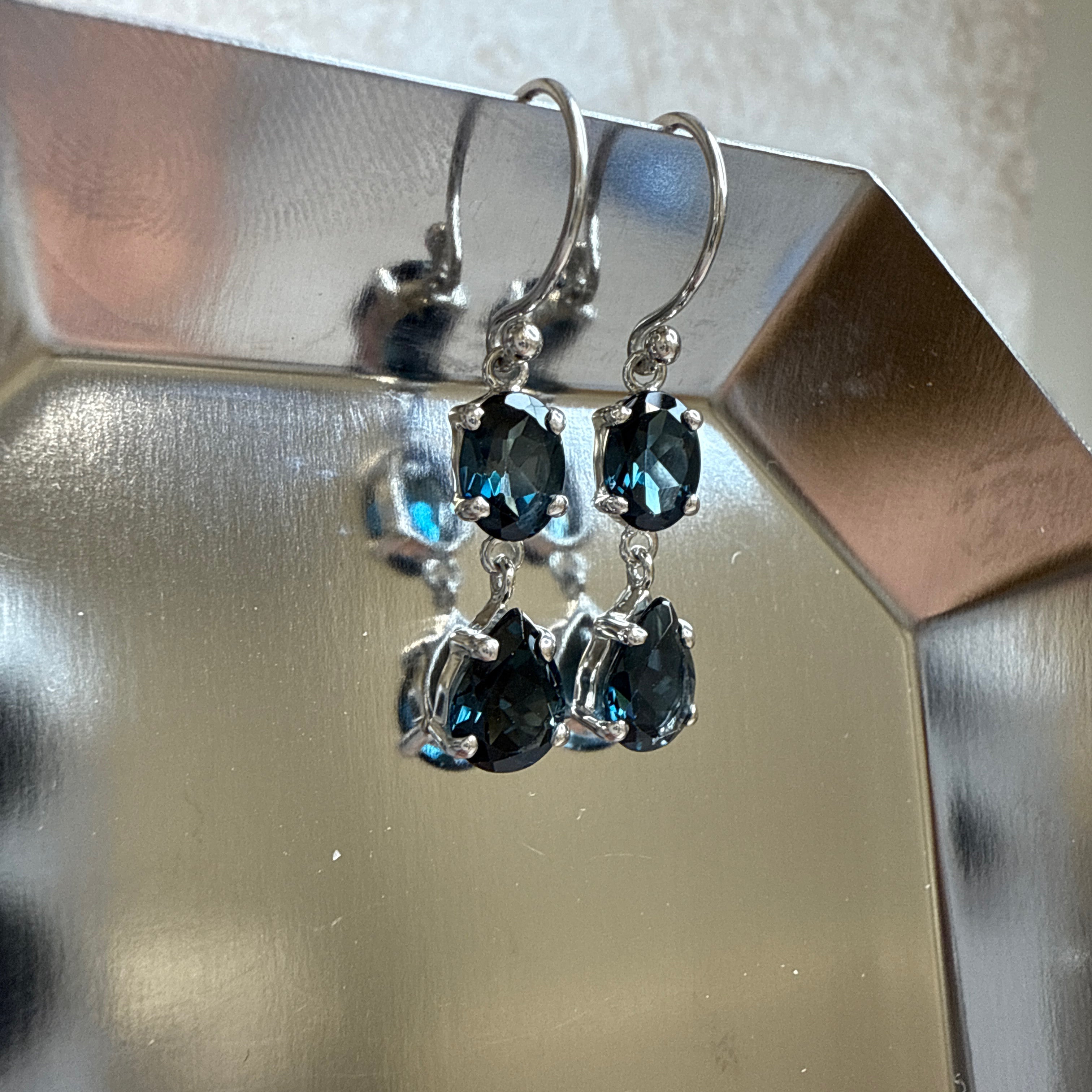 Sterling Silver London Blue Topaz Double Drop Earrings