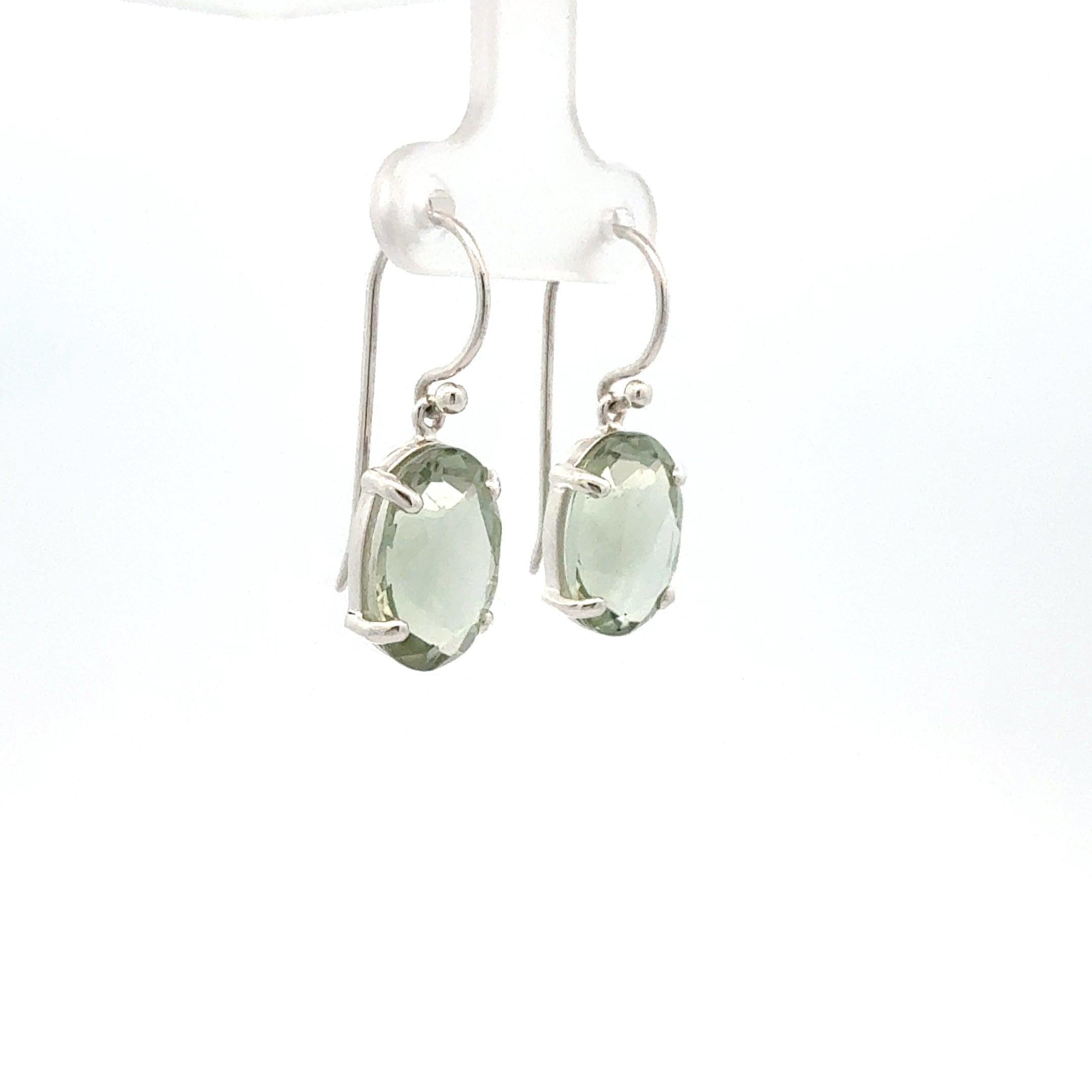 Sterling Silver Oval Green Amethyst Drop Earrings
