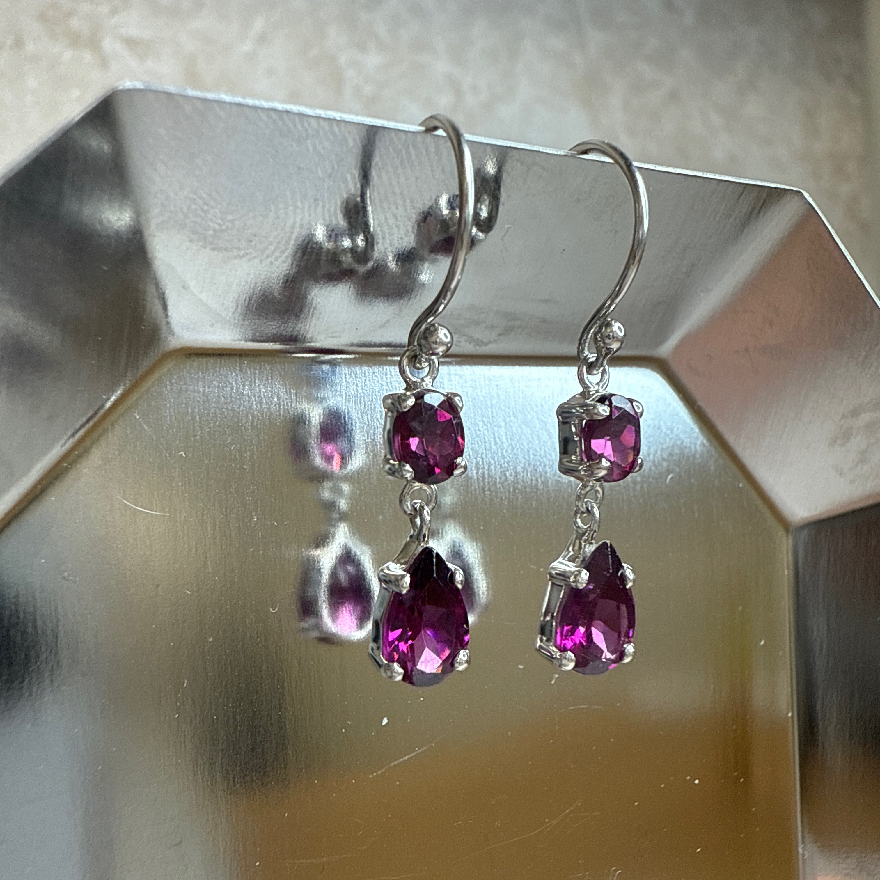 Sterling Silver Rhodolite Garnet Double Drop Earrings