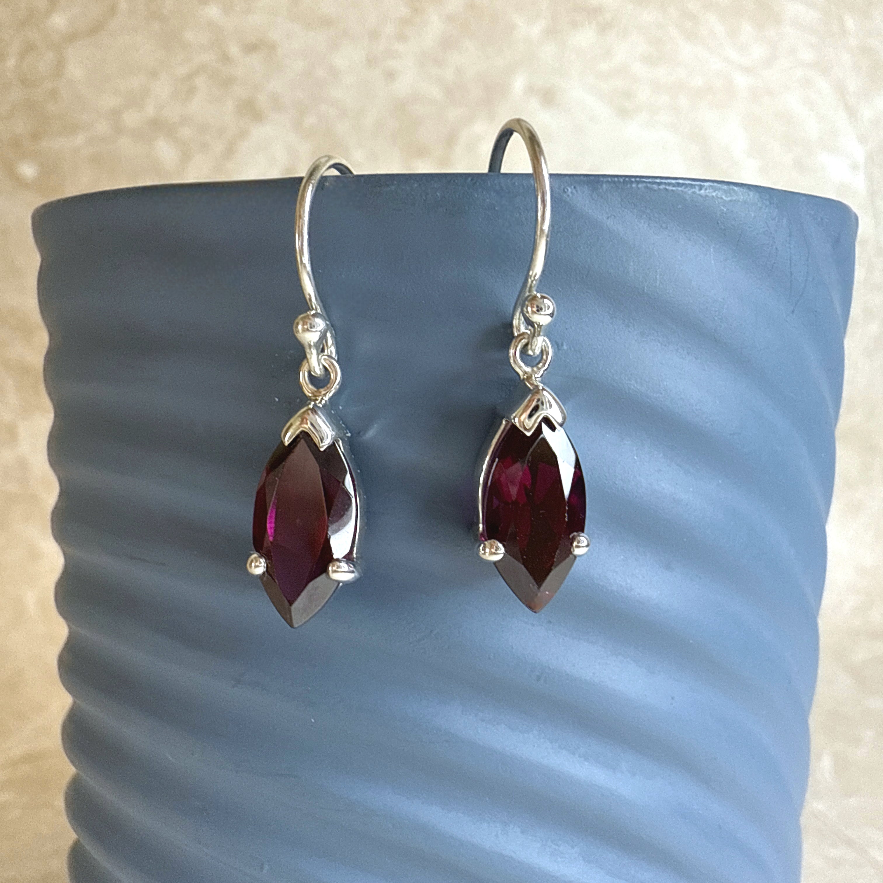 Sterling Silver Marquise Rhodolite Garnet Drop Earrings
