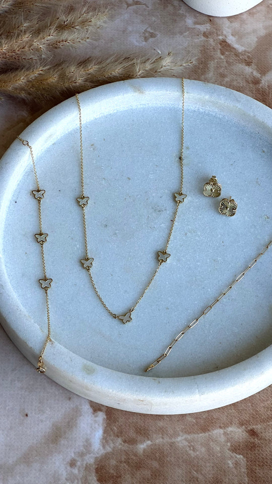 9ct Gold Mother of Pearl Butterfly Station Bracelet