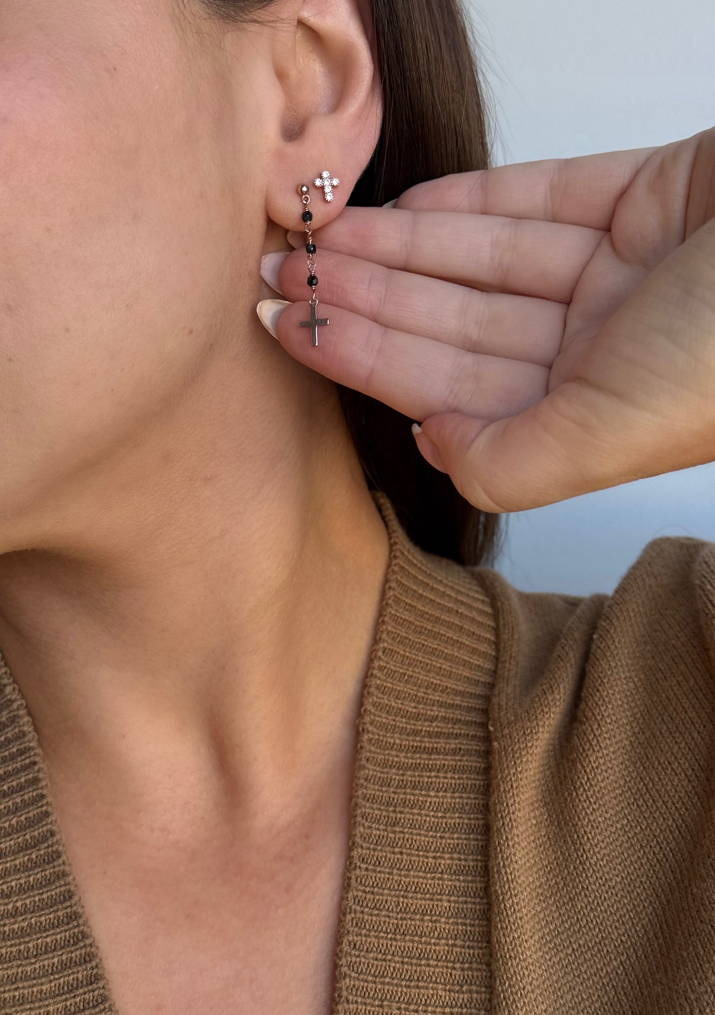 9ct Rose Gold Cubic Zirconia Cross Earrings