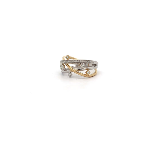 9ct Yellow and White Gold Diamond Crossover Ring