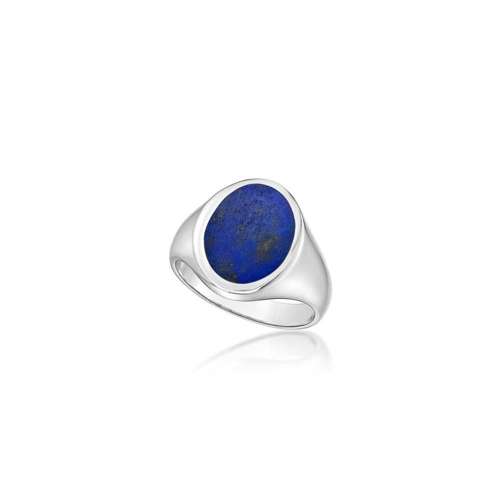 Sterling Silver Lapis Oval Signet Style Ring
