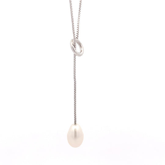 Sterling Silver Pearl Lariat Style Necklace