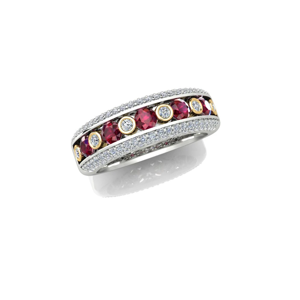 18ct Yellow & White Gold Diamond & Ruby Ring