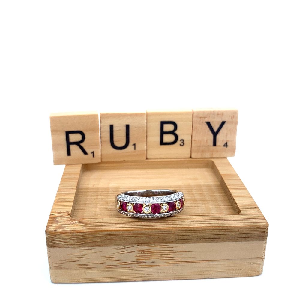 18ct Yellow & White Gold Diamond & Ruby Ring