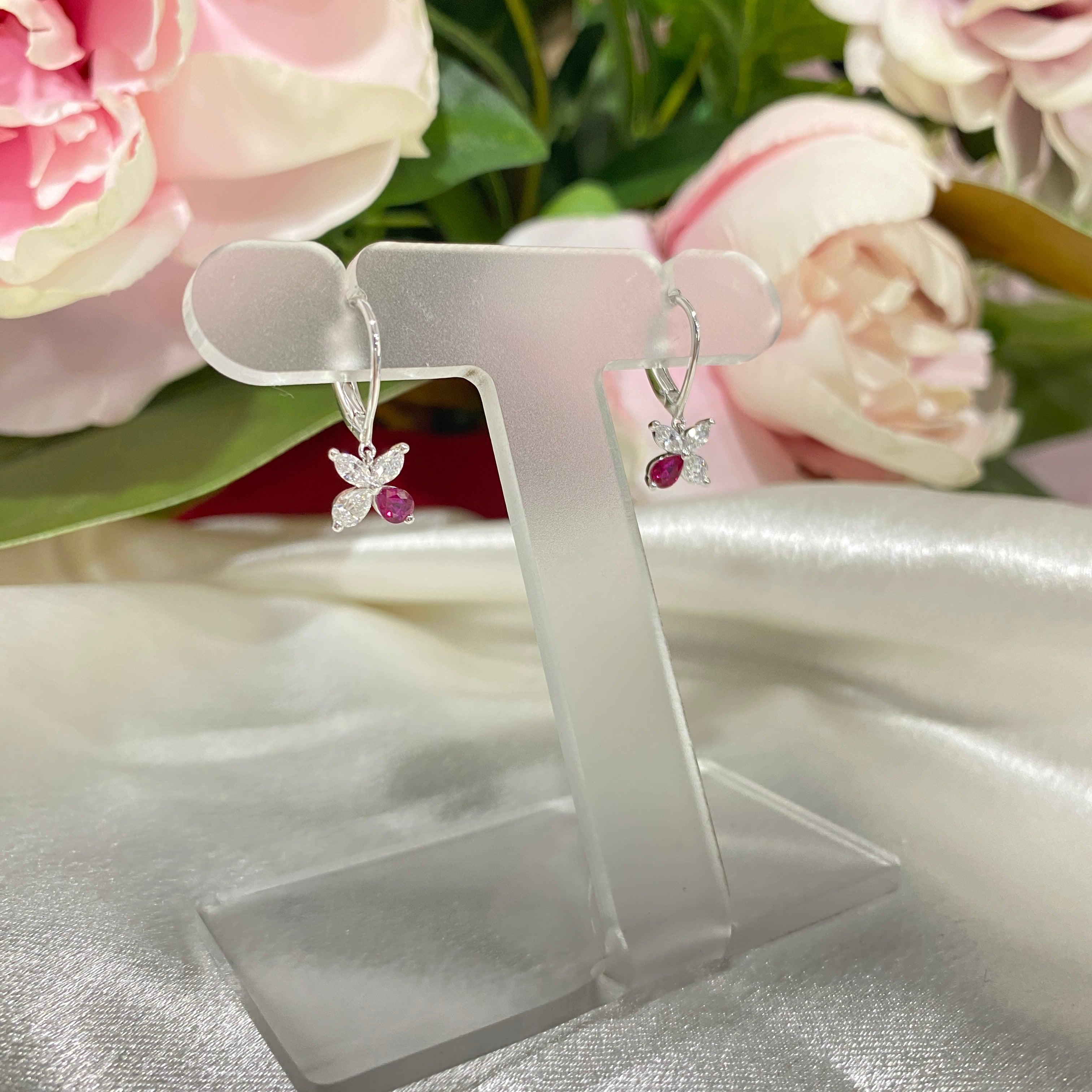 18ct White Gold Ruby & Diamond Drop Earrings