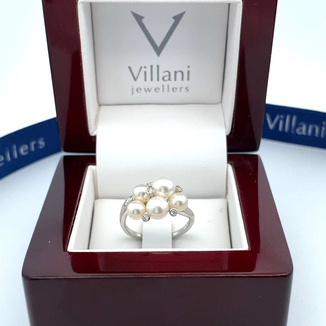 18ct White Gold Akoya Pearl & Diamond Ring