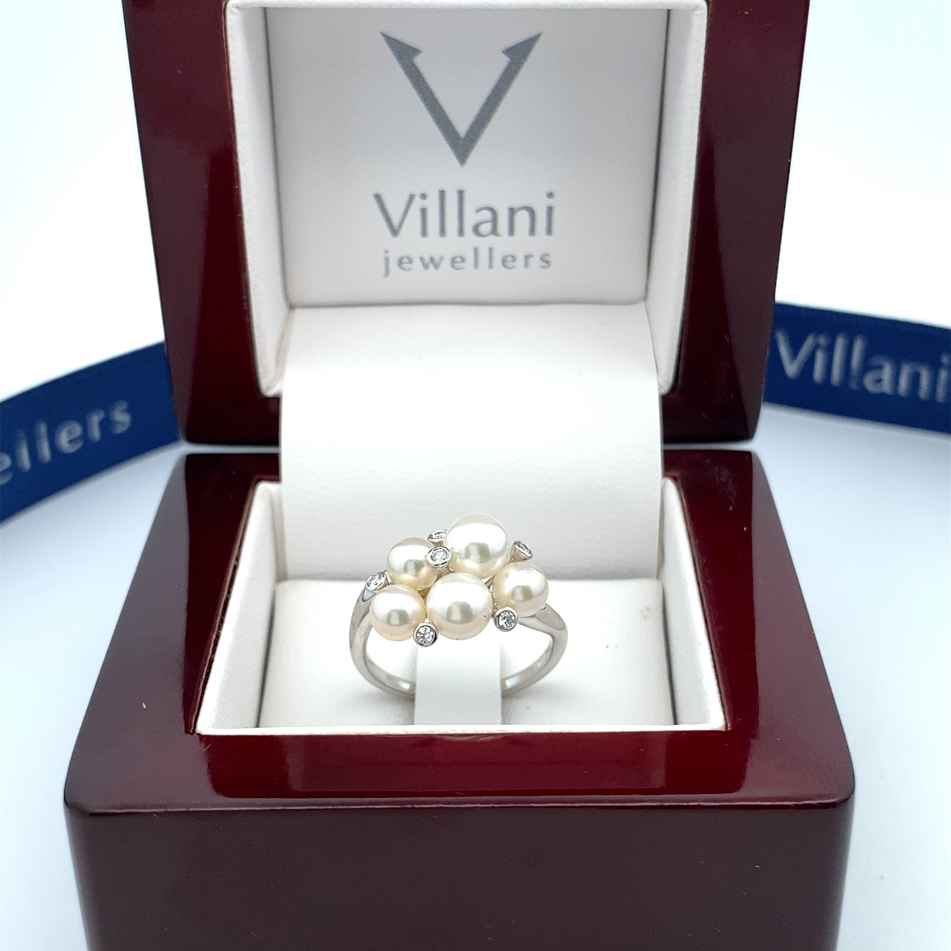 18ct White Gold Akoya Pearl & Diamond Ring