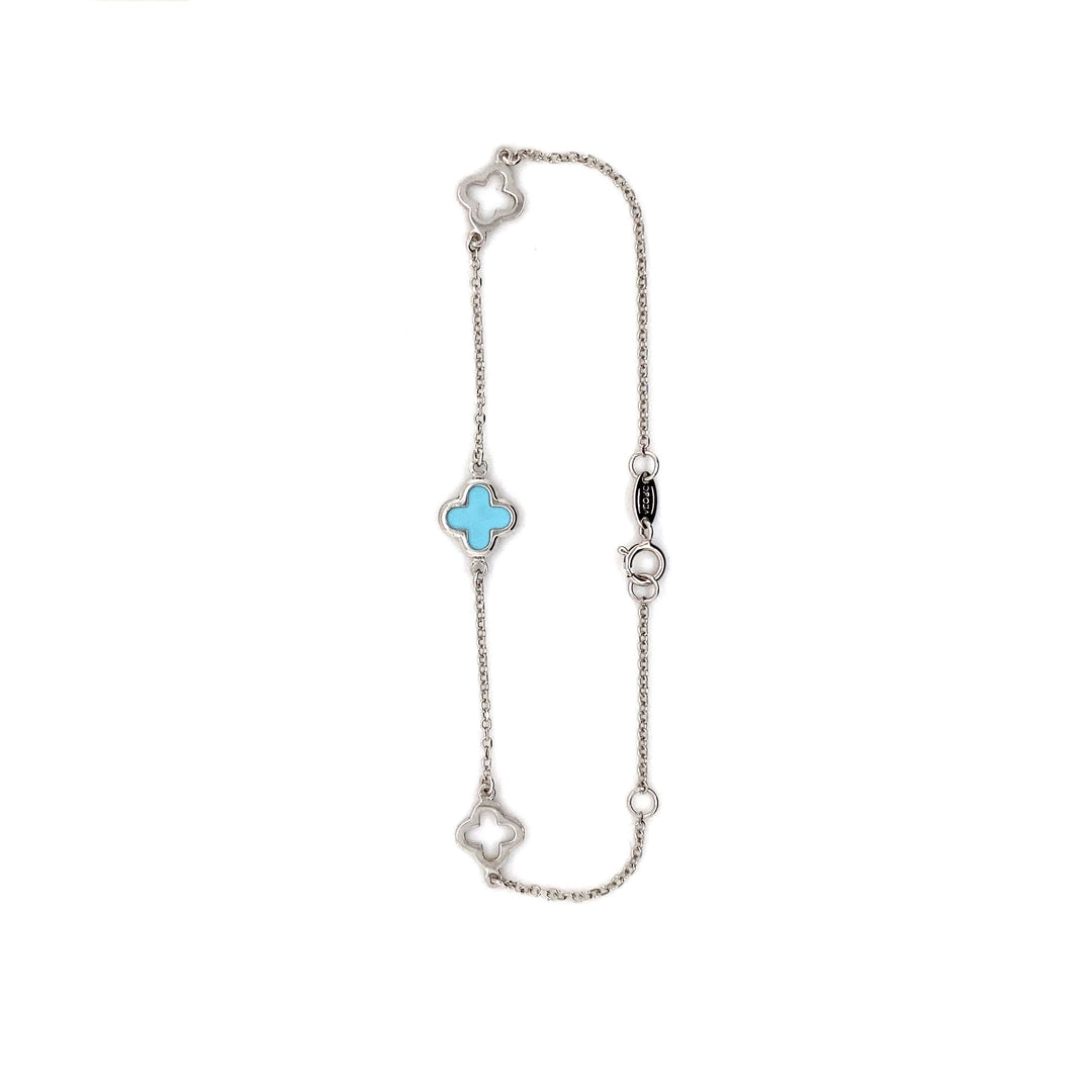 9ct Gold 3 Station Turquoise Clover/Quatrefoil Bracelet