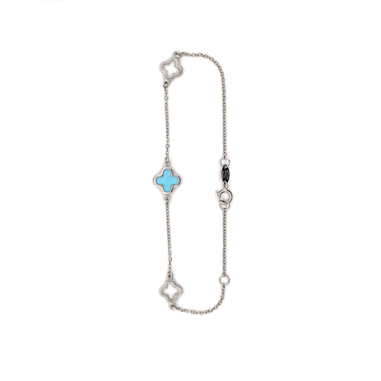 9ct Gold 3 Station Turquoise Clover/Quatrefoil Bracelet