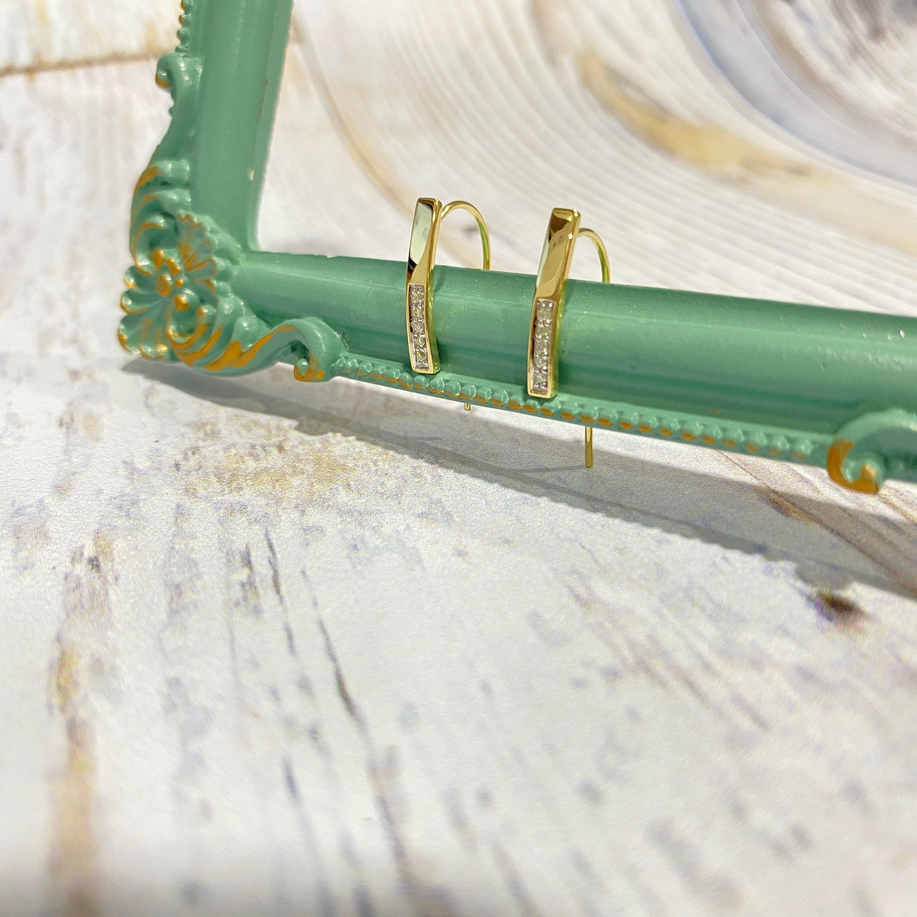 9ct Gold Diamond Bar Earrings