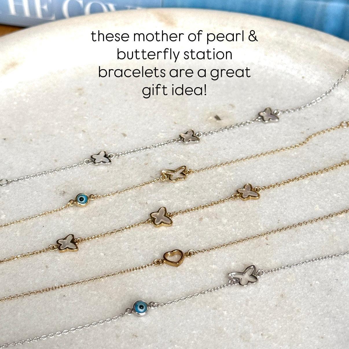9ct Gold Mati (Evil Eye) & Butterfly Bracelet