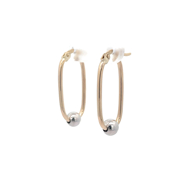 9ct Two-Tone Gold Oblong Hoop Earrings with Ball Accent