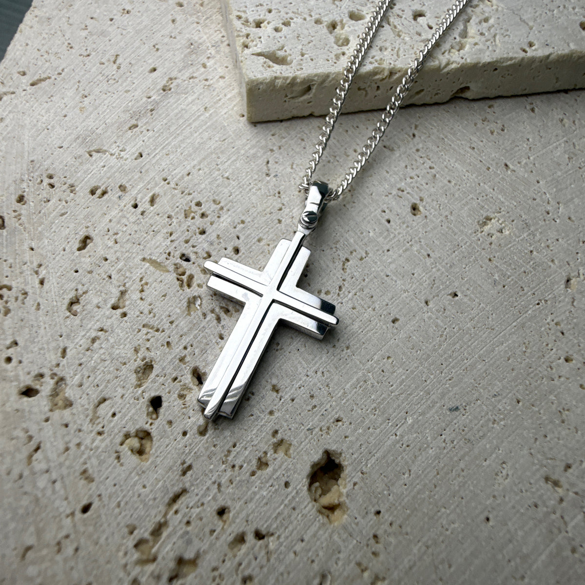 9ct Gold Double Layered Cross Pendant – Yellow Gold or White Gold