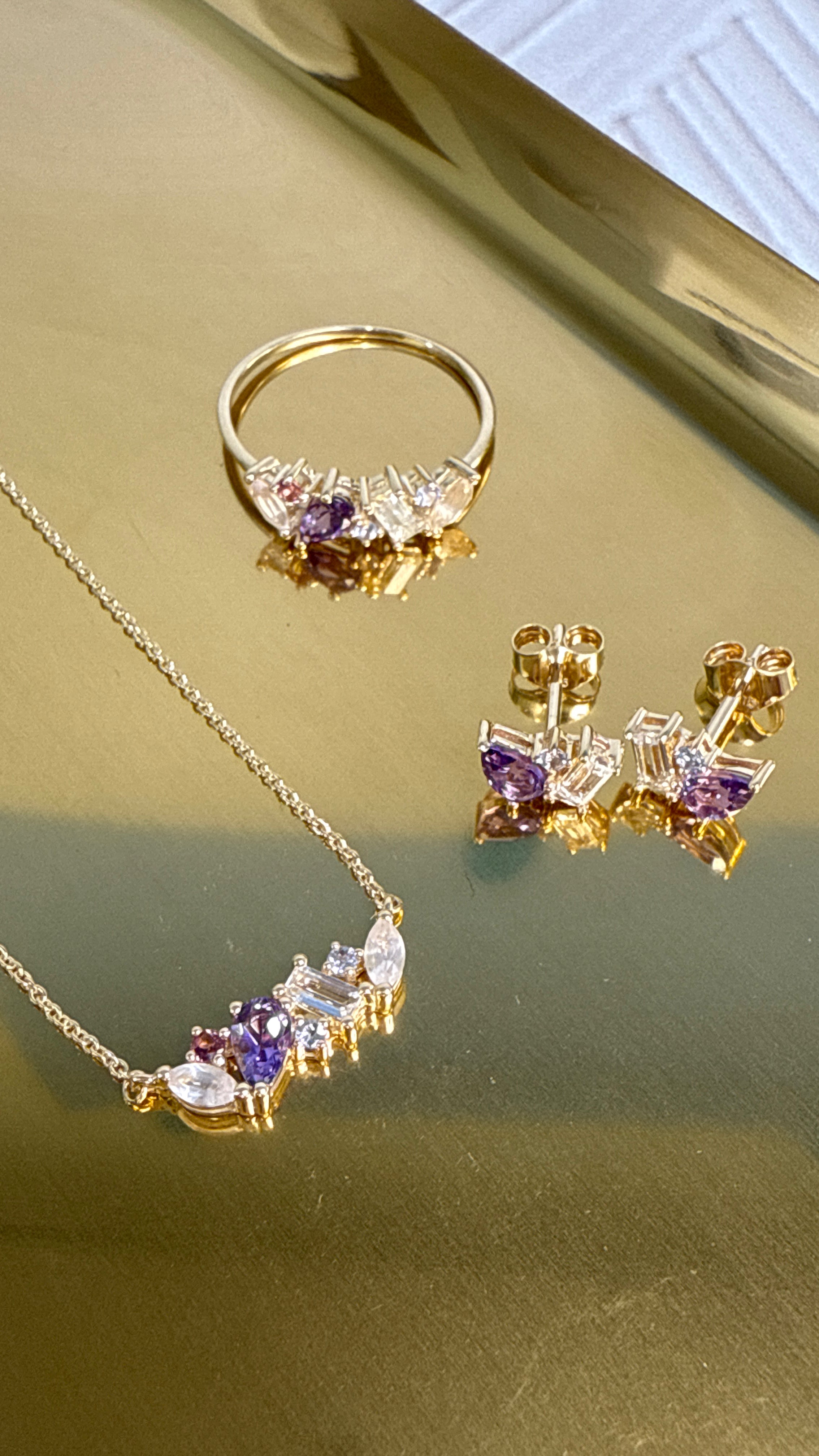 9ct Yellow Gold Sunset Sorbet Necklace, Earrings & Ring Set