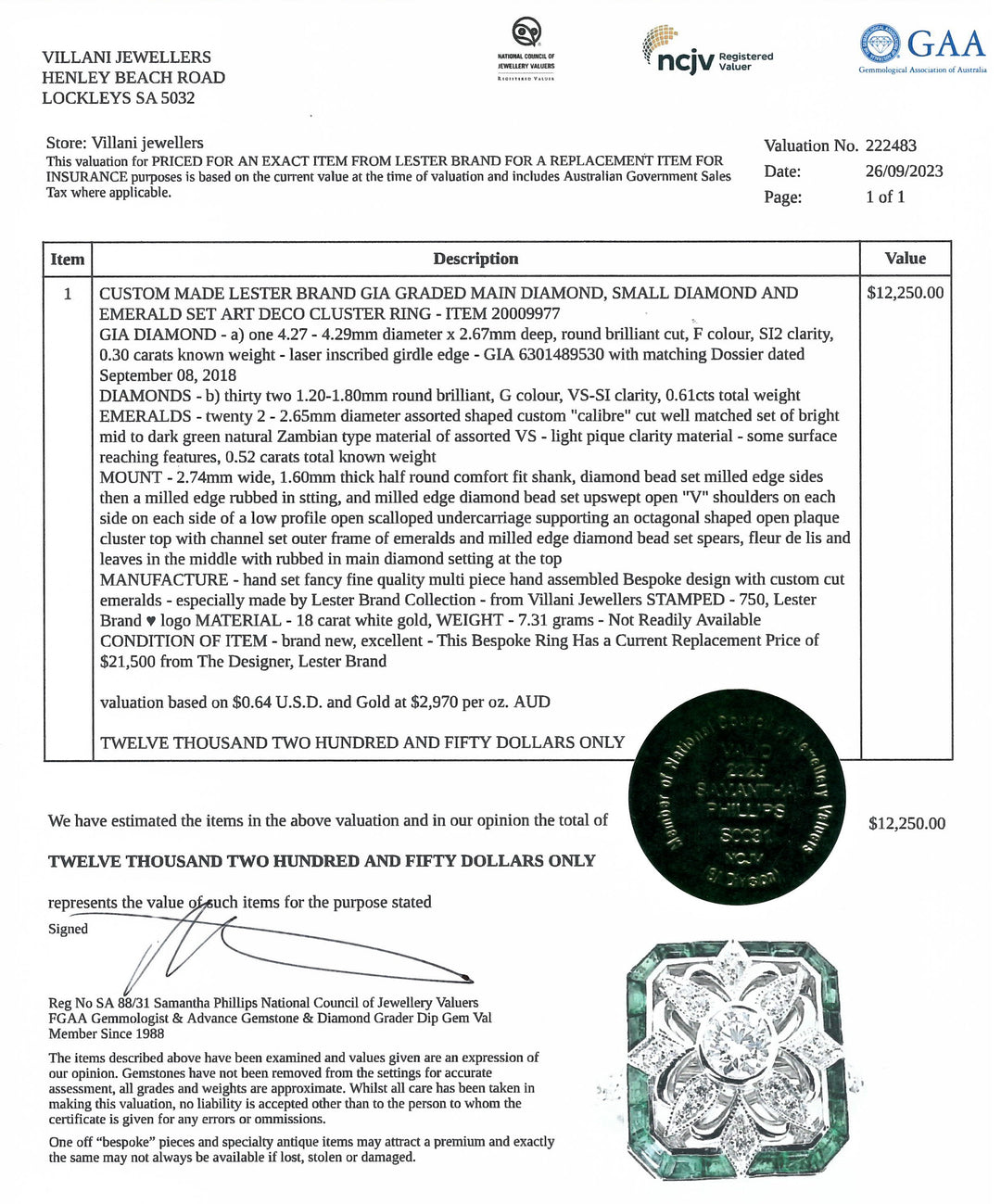 18ct White Gold Art Deco Emerald Cluster Ring