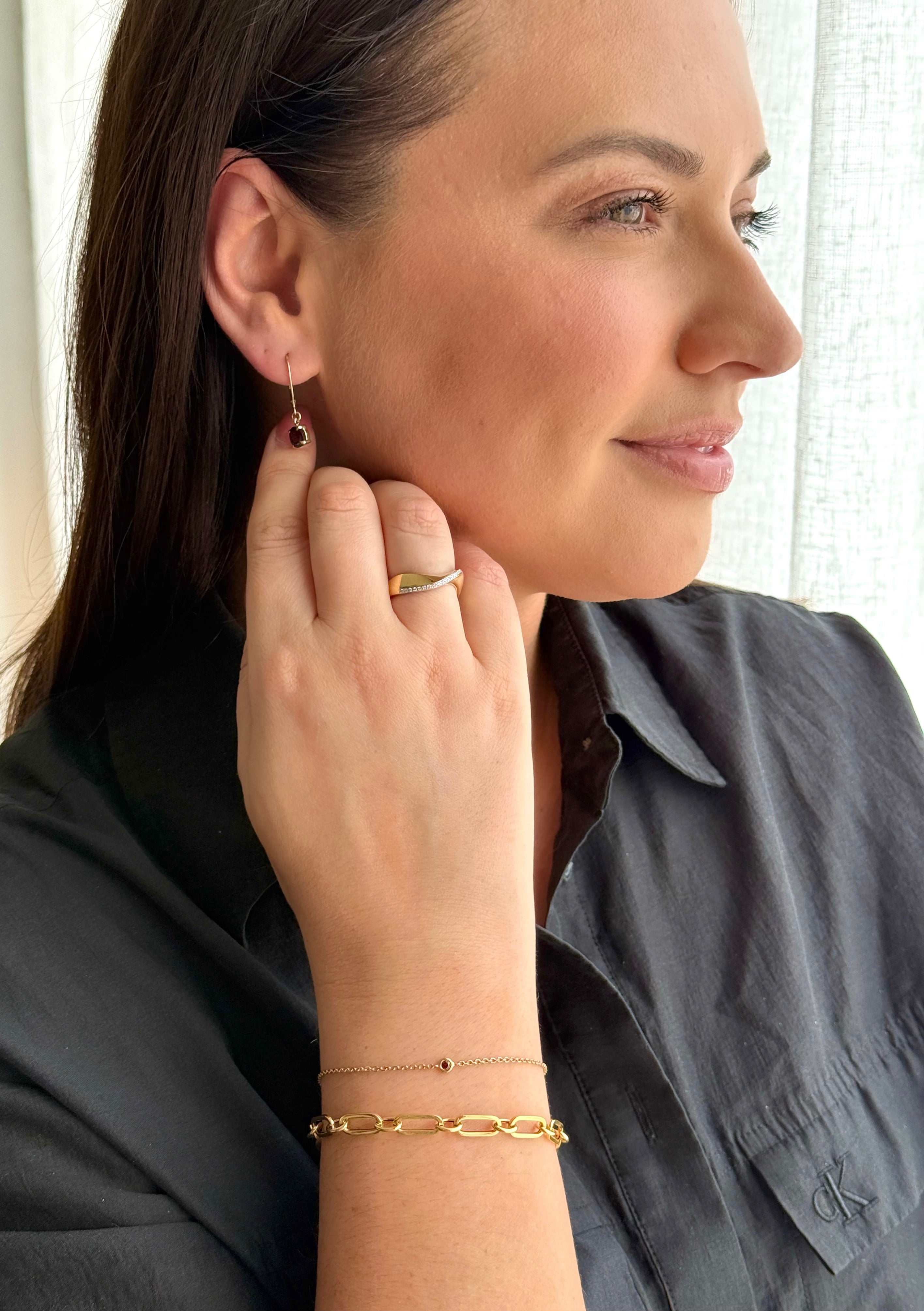 9ct Yellow Gold Round Rhodolite Garnet Drop Earrings