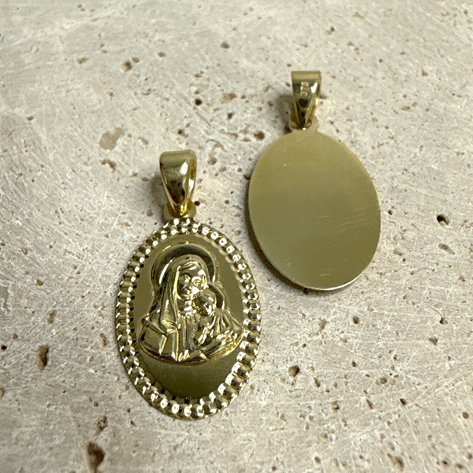 9ct Yellow Gold Madonna Pendant – Diamond-Cut Frame