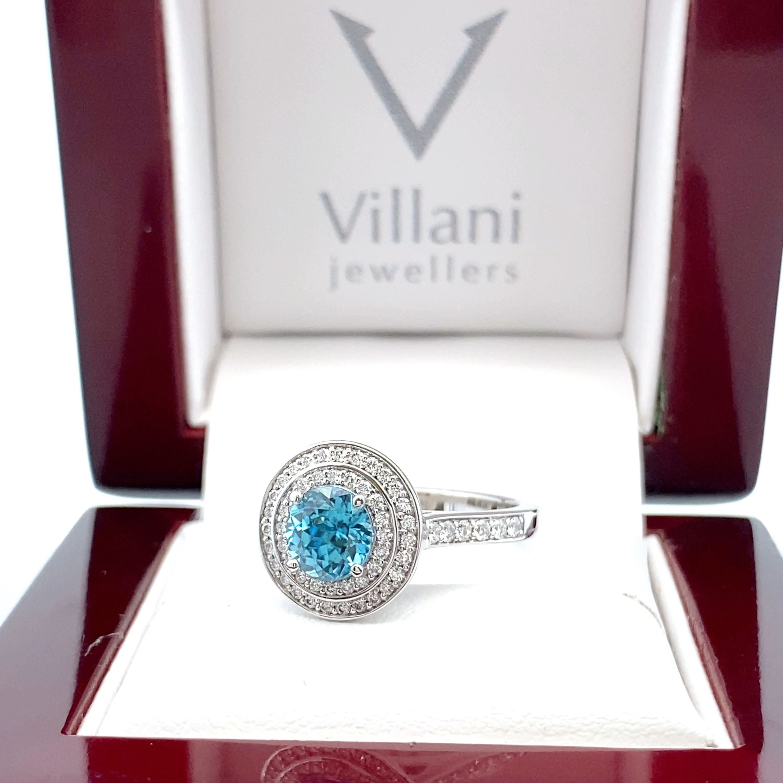 18ct White Gold Zircon & Diamond Double Halo Ring