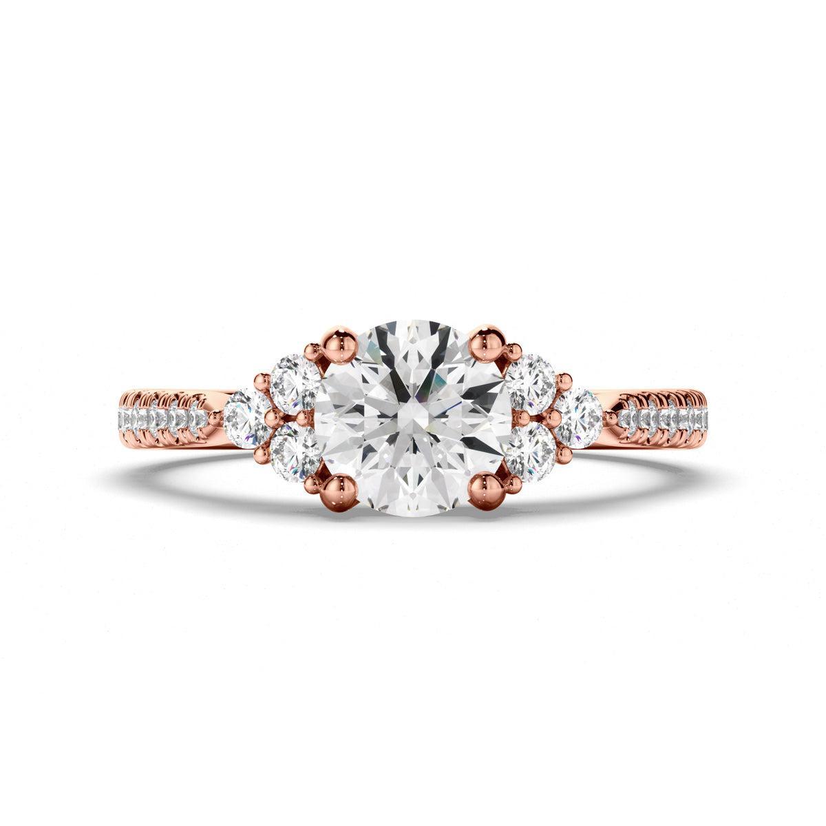 Round Brilliant Cut Diamond Engagement Ring with Diamond Sides