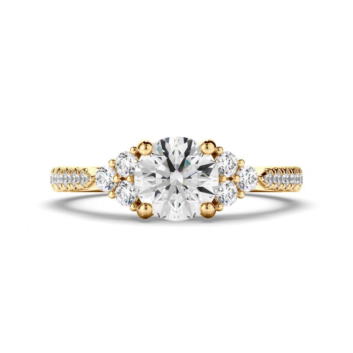 Round Brilliant Cut Diamond Engagement Ring with Diamond Sides