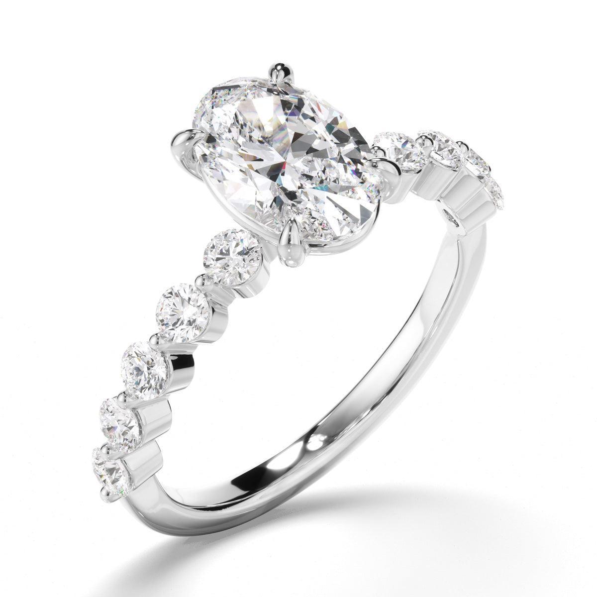 Oval Cut Diamond Engagement Ring with Diamond Sides