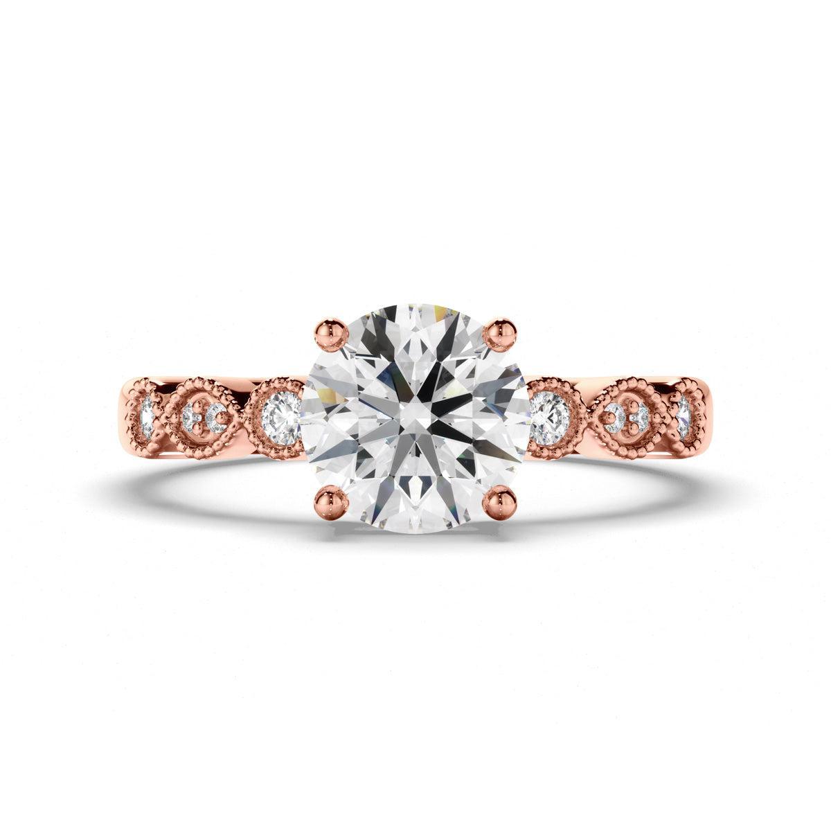 Round Brilliant Cut Diamond Engagement Ring with Diamond Sides