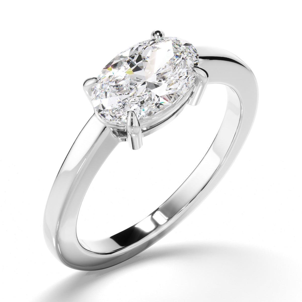 Oval Cut Diamond Solitaire East West Set Engagement Ring