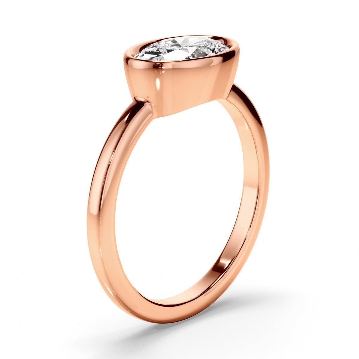 Oval Cut Diamond Bezel East West Solitaire Engagement Ring