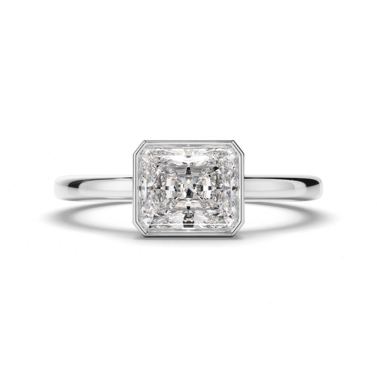 Radiant Cut Diamond Bezel East West Solitaire Engagement Ring
