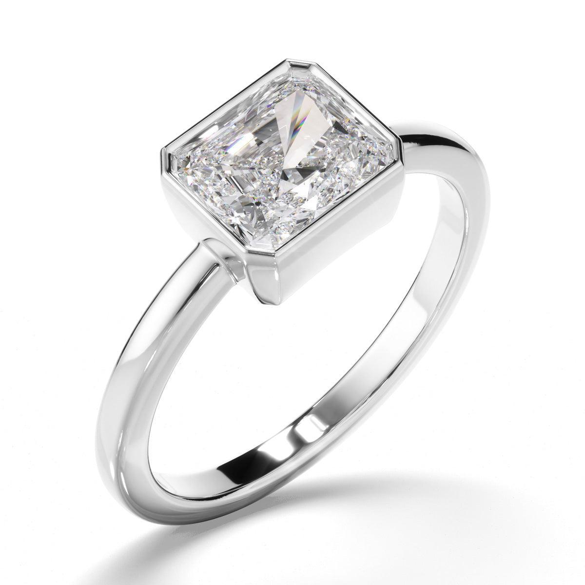 Radiant Cut Diamond Bezel East West Solitaire Engagement Ring