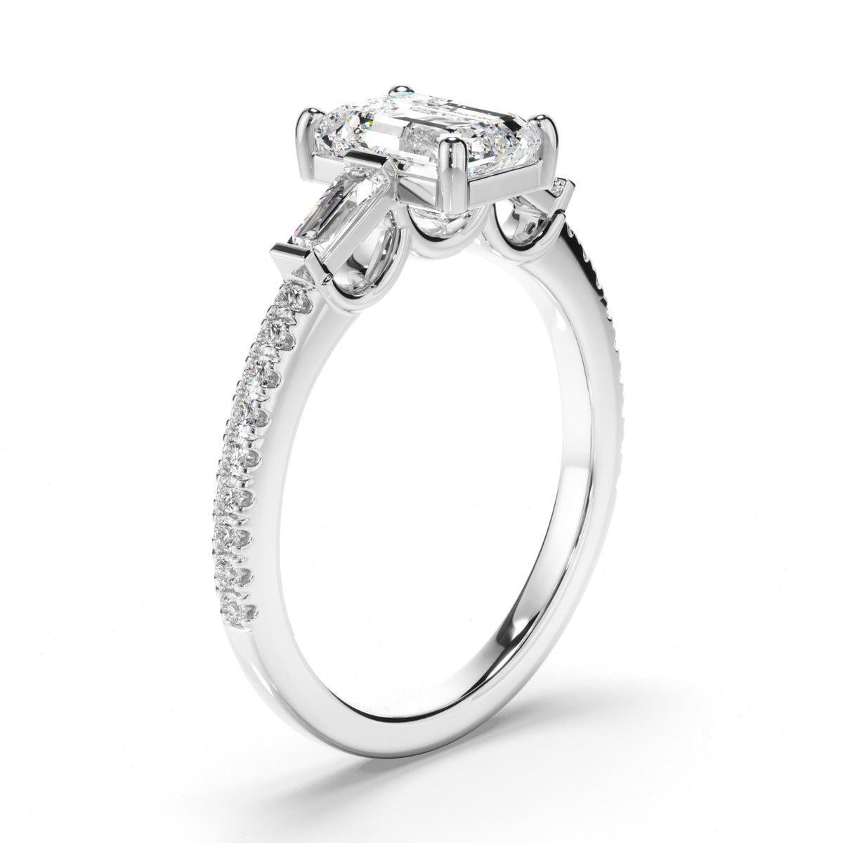 Emerald Cut Diamond Engagement Ring with Baguette & Pave Sides