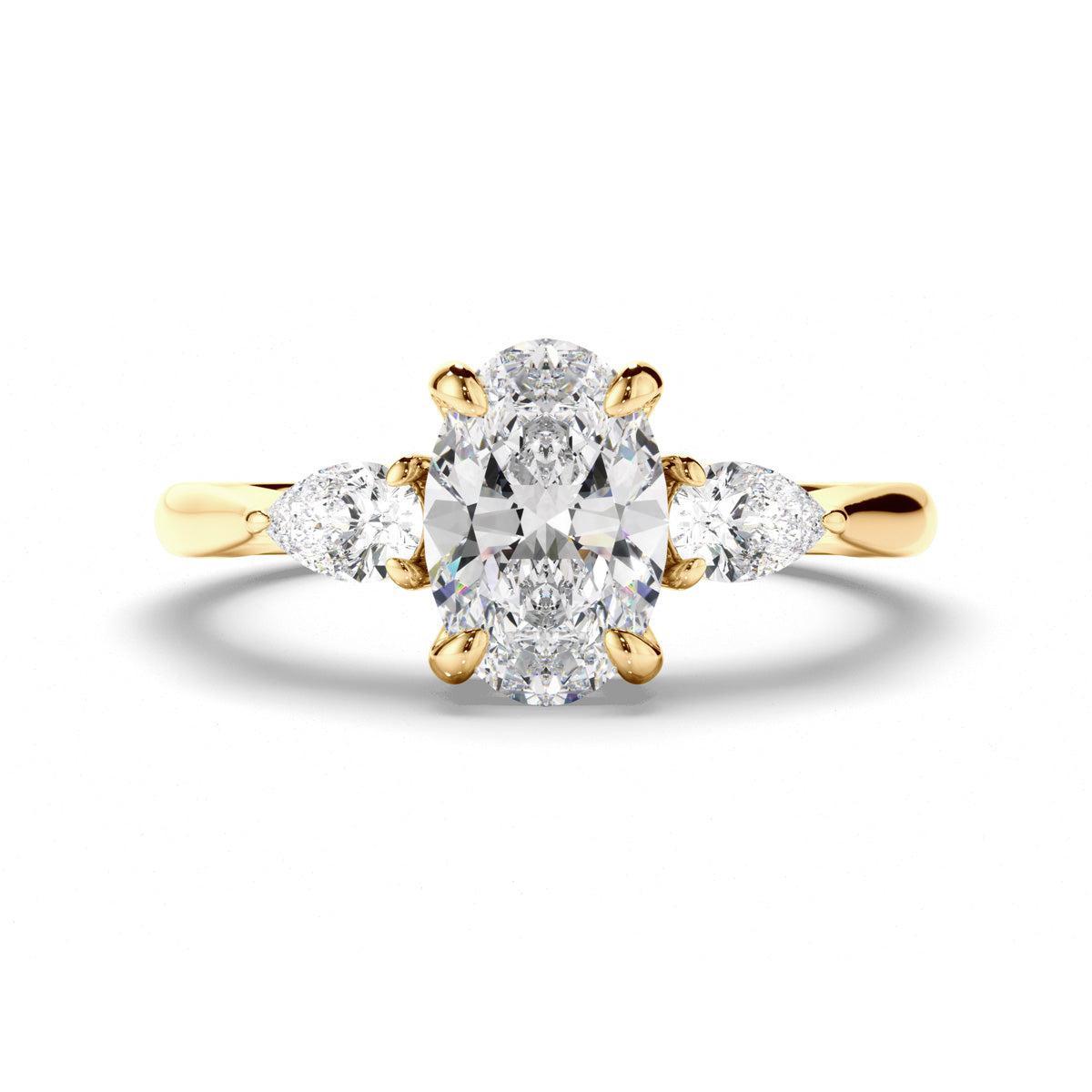 Oval Cut Diamond Trilogy Engagement Ring with Pear Sides