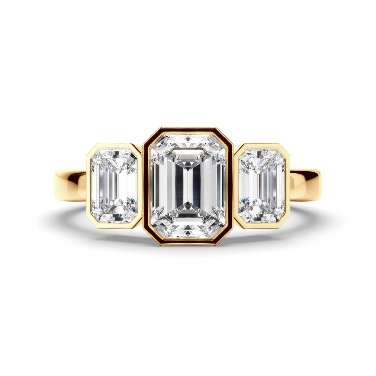 Emerald Cut Diamond Bezel Set Trilogy Engagement Ring