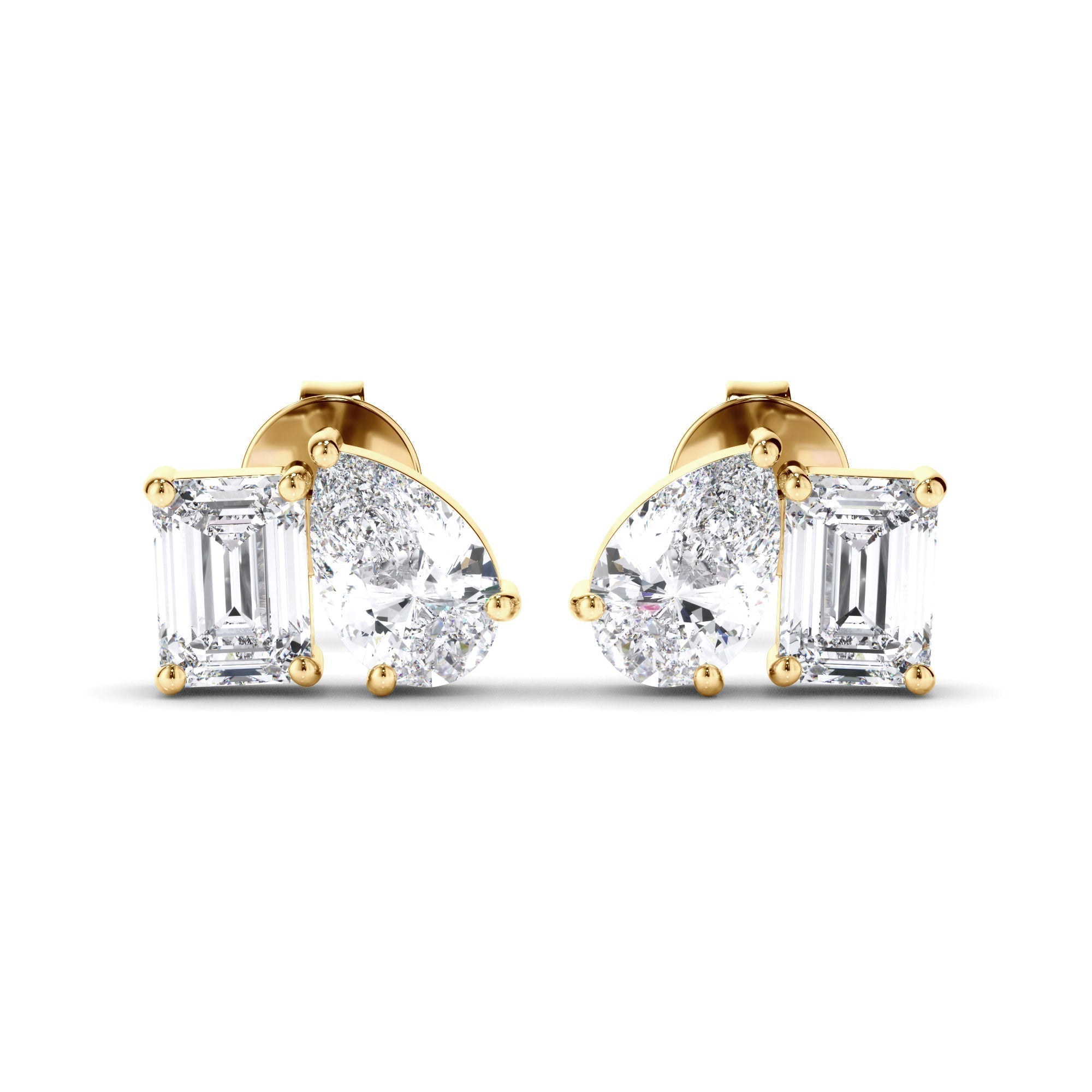 Emerald & Pear Cut Diamond Stud Earrings
