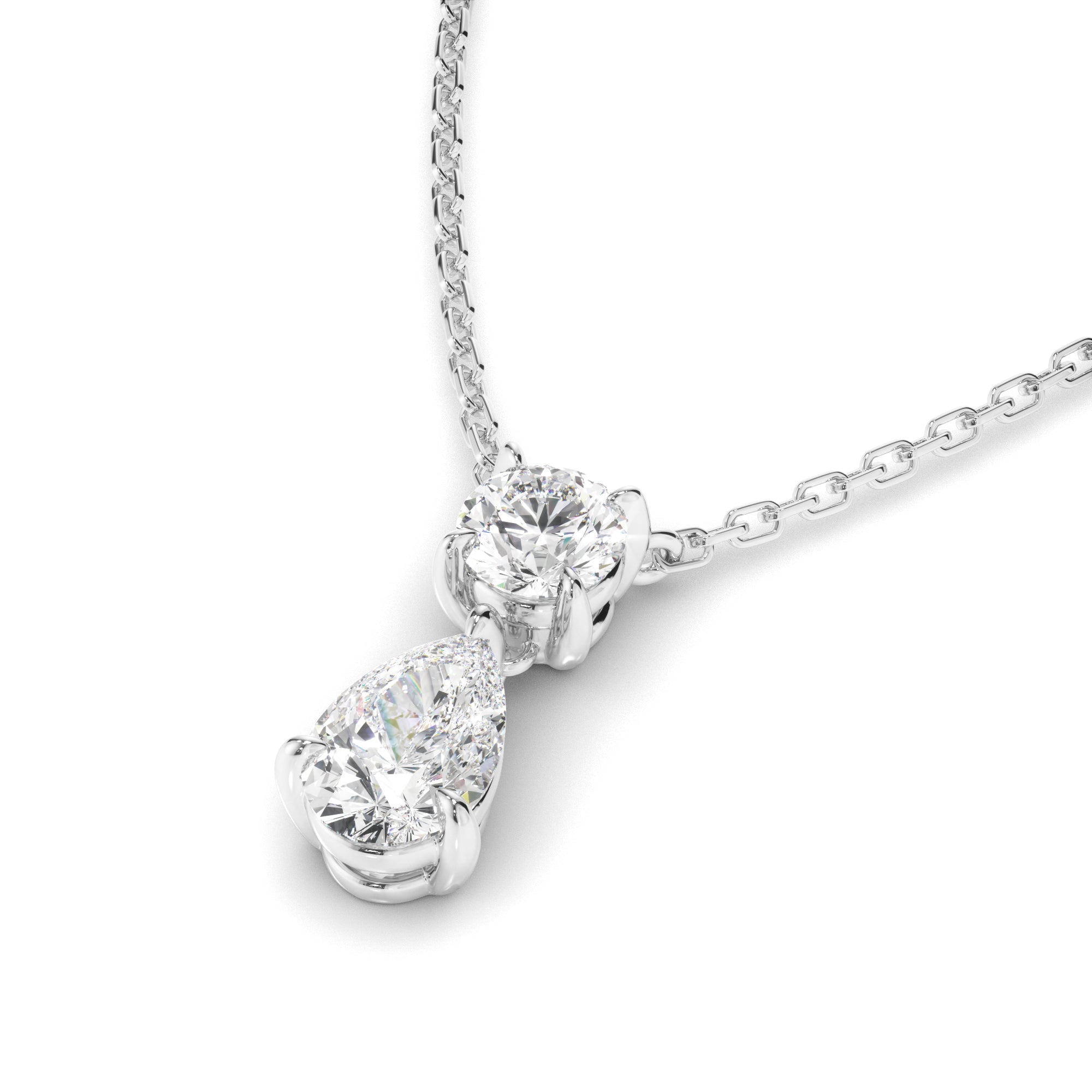 Pear & Round Brilliant Cut Diamond Drop Pendant
