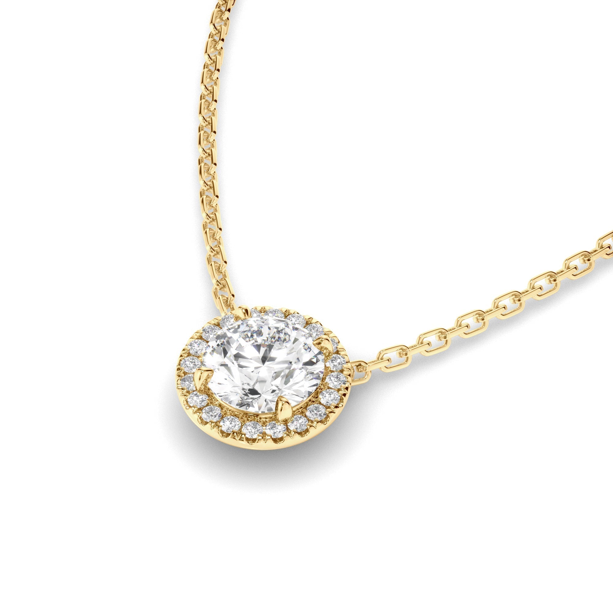 Round Brilliant Cut Diamond Halo Necklet