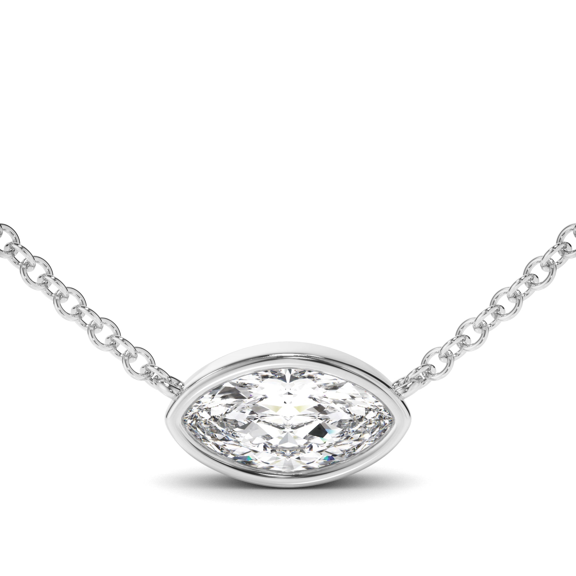 East West Marquise Cut Diamond Bezel Set Solitaire Necklet