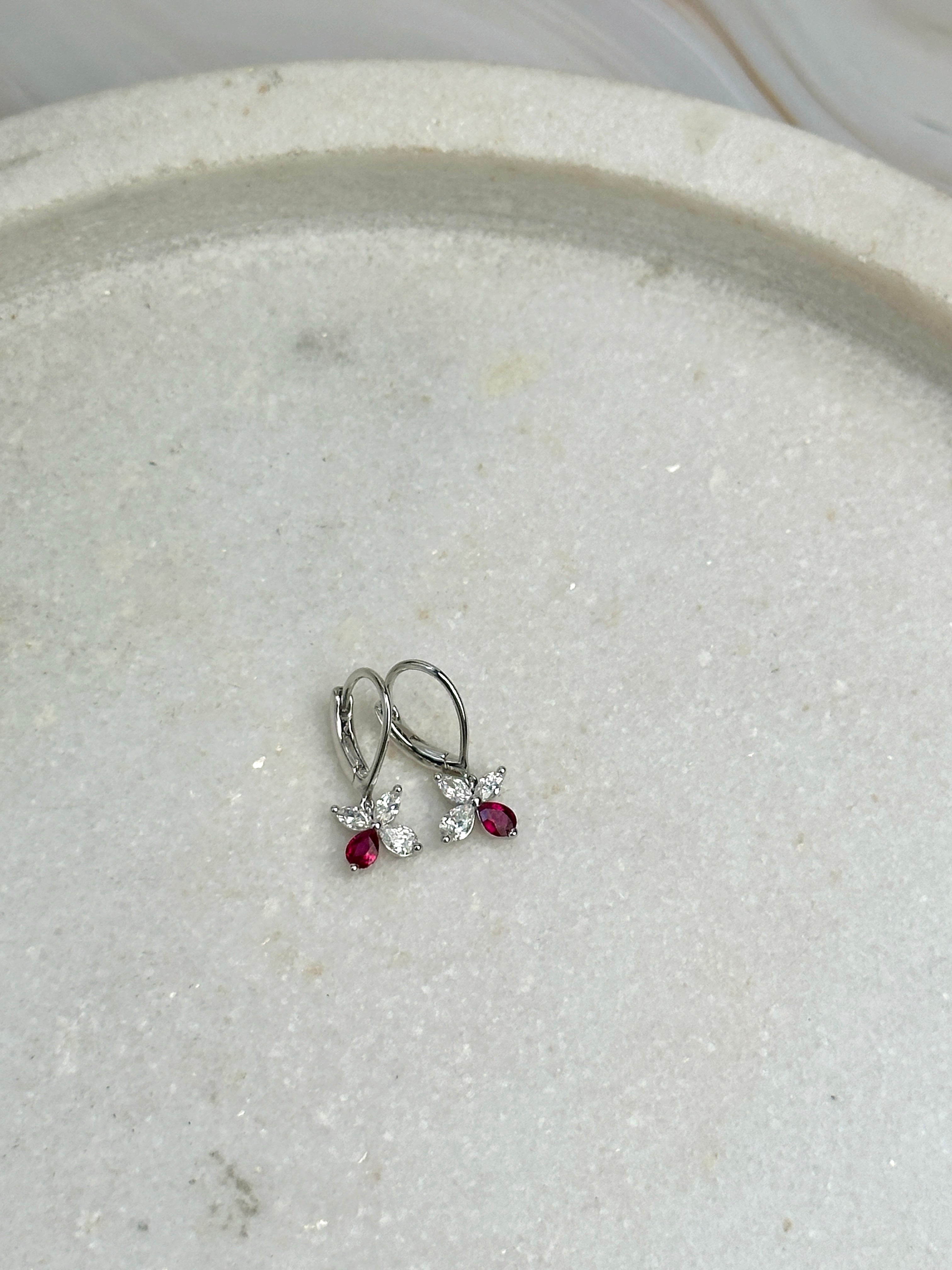 18ct White Gold Ruby & Diamond Drop Earrings