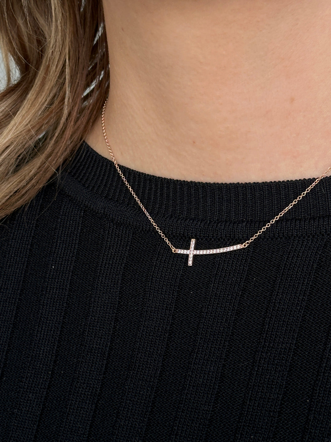 9ct Rose Gold Cubic Zirconia Cross Necklace