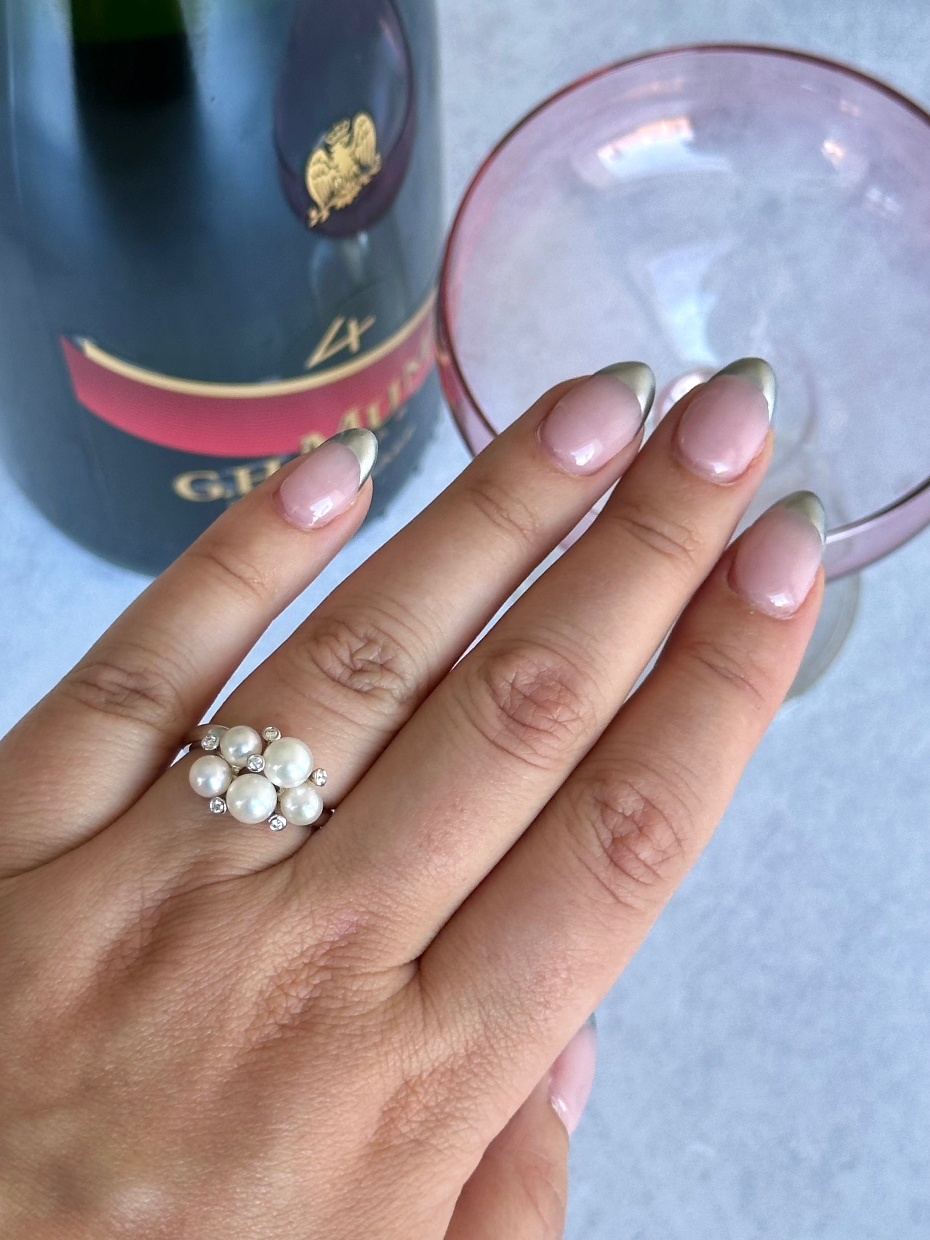 18ct White Gold Akoya Pearl & Diamond Ring