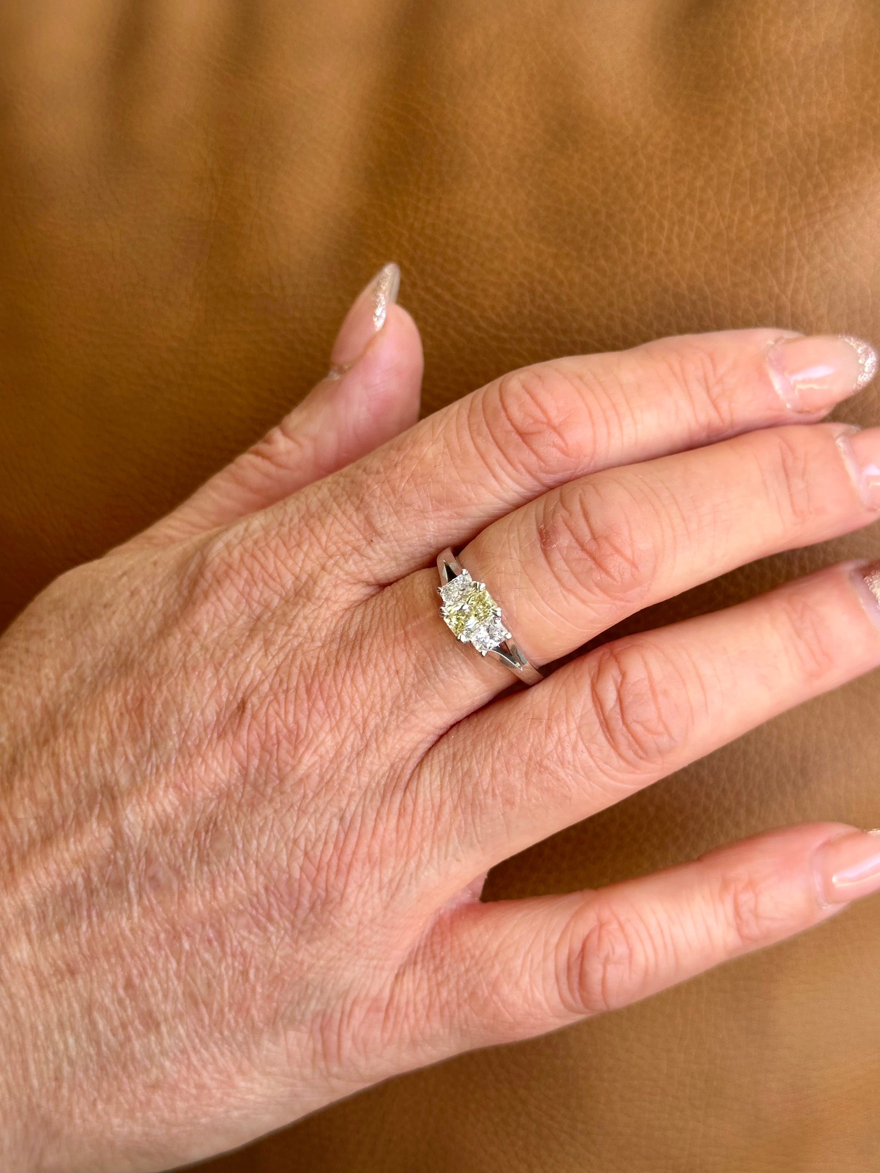 18ct White Gold 1.14ct White & Yellow Diamond Trilogy Ring