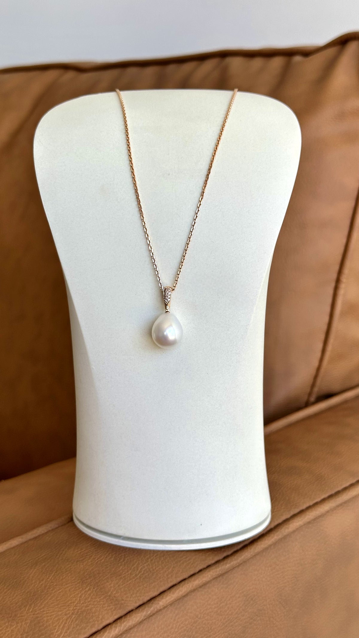 18ct Rose Gold Pink Diamond & South Sea Pearl Enhancer & Chain
